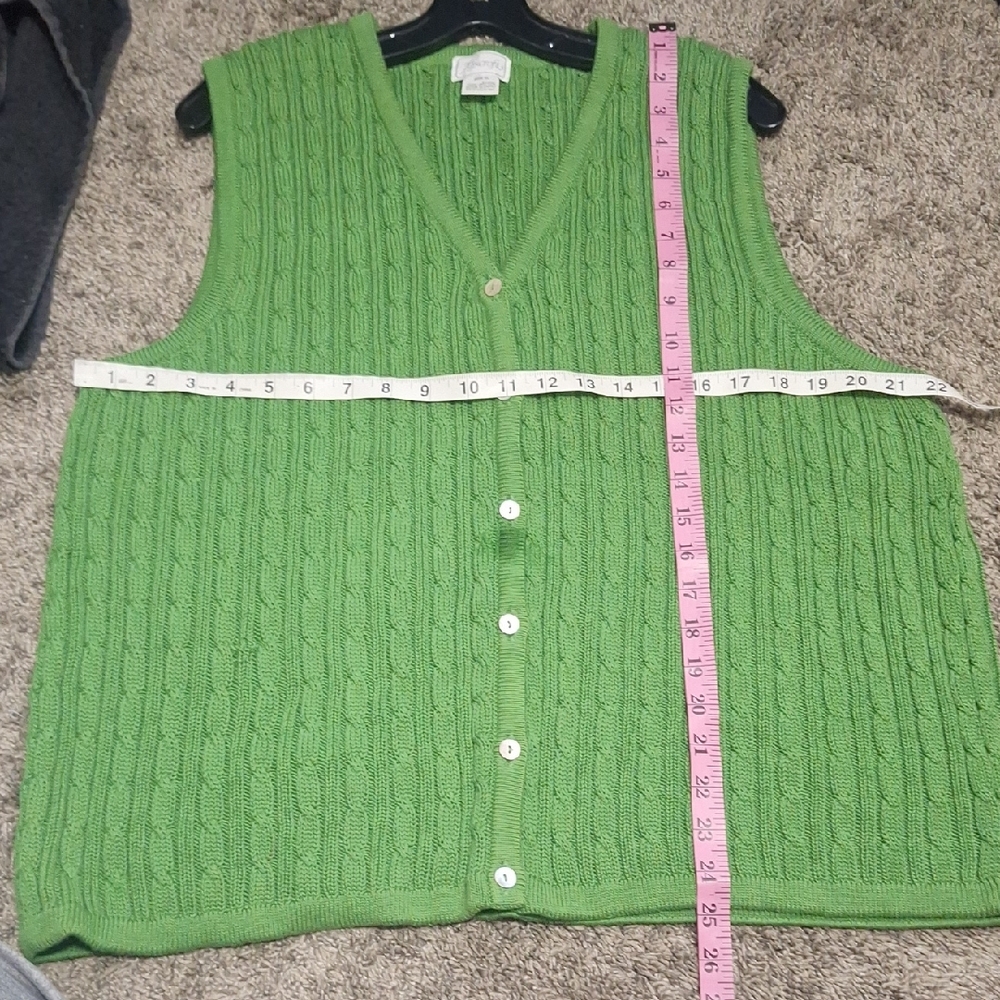 Vintage Foxcroft Green Cotton Cable Knit V-Neck Button Up Sweater Vest-XL - Picture 4 of 5